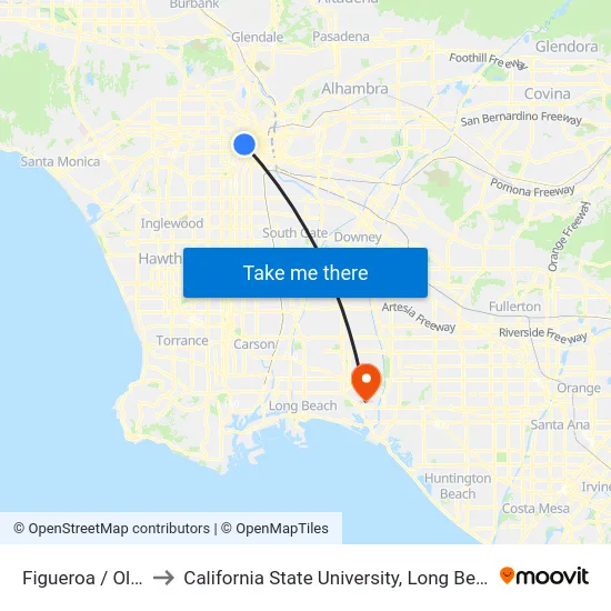 Figueroa / Olympic to California State University, Long Beach (CSULB) map