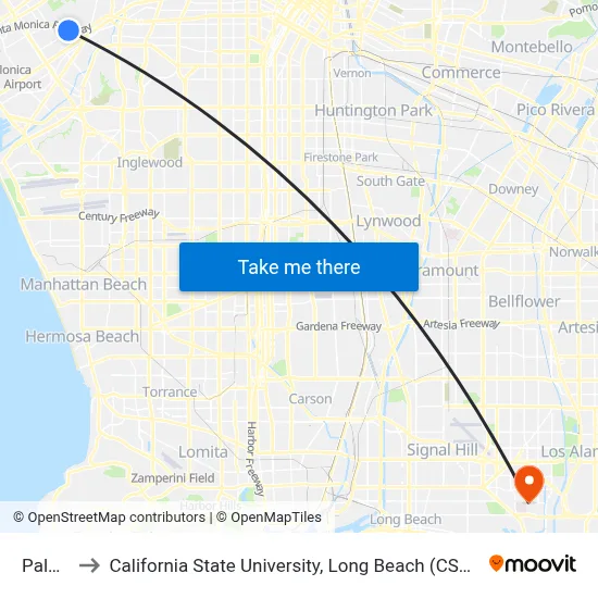 Palms to California State University, Long Beach (CSULB) map