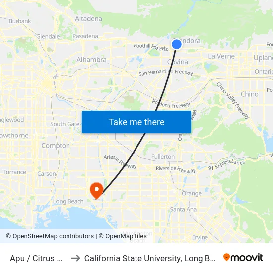 Apu / Citrus College to California State University, Long Beach (CSULB) map