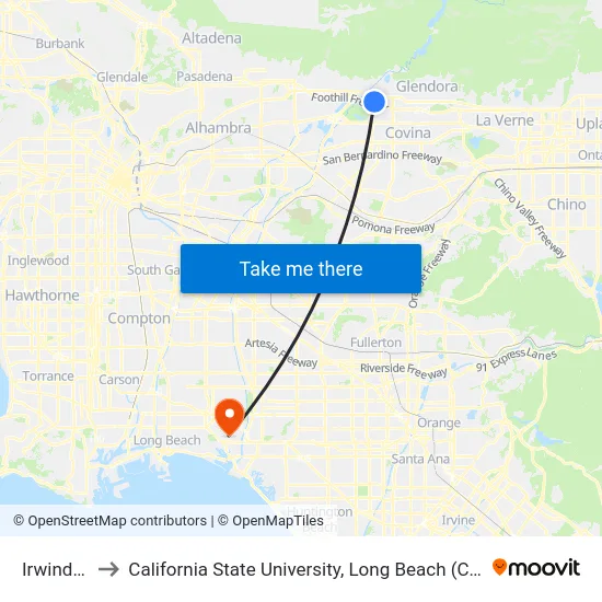 Irwindale to California State University, Long Beach (CSULB) map