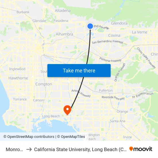 Monrovia to California State University, Long Beach (CSULB) map