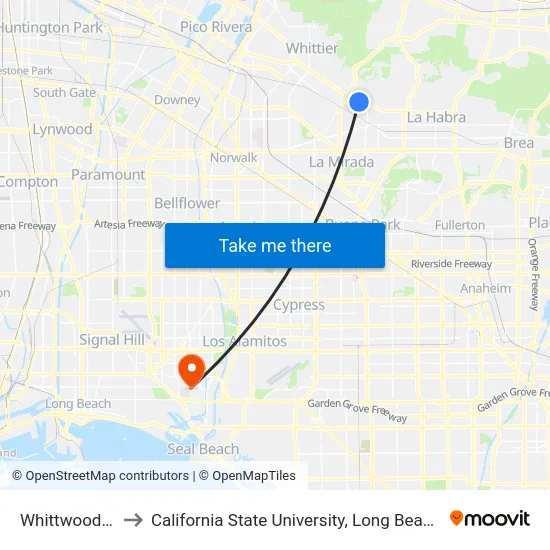 Whittwood Mall to California State University, Long Beach (CSULB) map