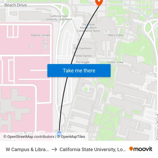 W Campus & Library West Side to California State University, Long Beach (CSULB) map