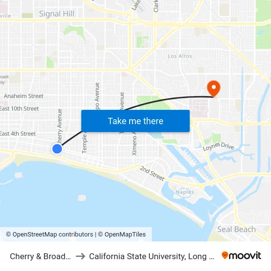 Cherry & Broadway SW to California State University, Long Beach (CSULB) map