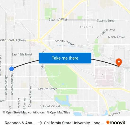 Redondo & Anaheim SW to California State University, Long Beach (CSULB) map