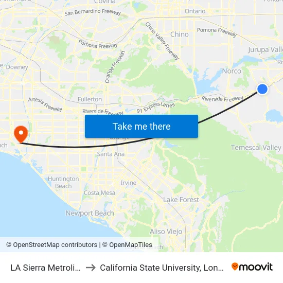 LA Sierra Metrolink Station to California State University, Long Beach (CSULB) map