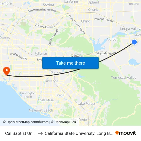 Cal Baptist University to California State University, Long Beach (CSULB) map