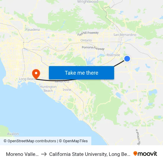 Moreno Valley Mall to California State University, Long Beach (CSULB) map