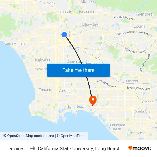 Terminal 25 to California State University, Long Beach (CSULB) map