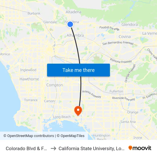 Colorado Blvd & Fair Oaks Ave to California State University, Long Beach (CSULB) map