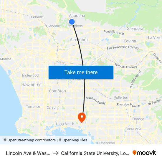 Lincoln Ave & Washington Blvd to California State University, Long Beach (CSULB) map