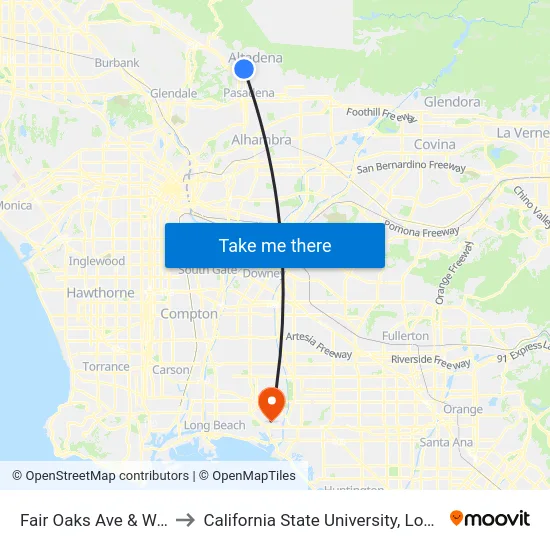 Fair Oaks Ave & Woodbury Rd to California State University, Long Beach (CSULB) map