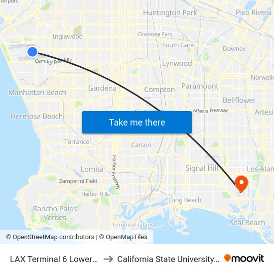LAX Terminal 6 Lower Level Flyaway Stop to California State University, Long Beach (CSULB) map