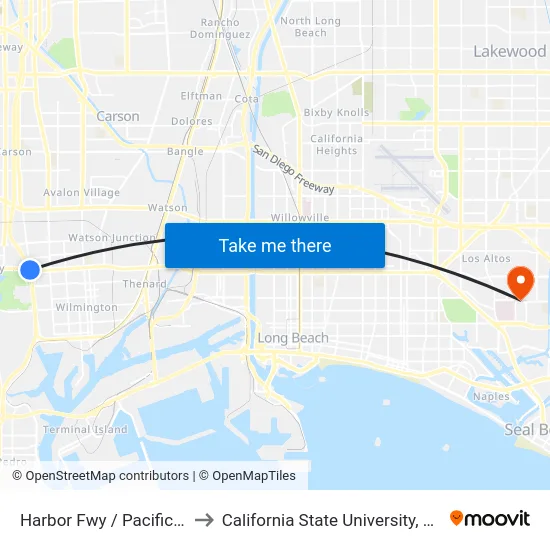 Harbor Fwy / Pacific Coast Highway to California State University, Long Beach (CSULB) map