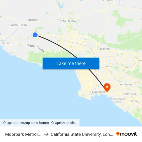 Moorpark Metrolink Station to California State University, Long Beach (CSULB) map