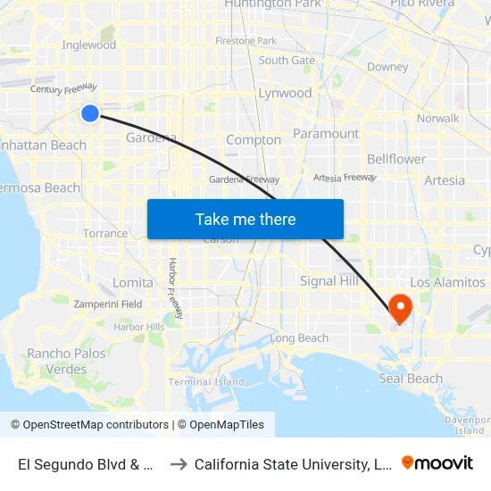 El Segundo Blvd & Hawthorne Blvd to California State University, Long Beach (CSULB) map