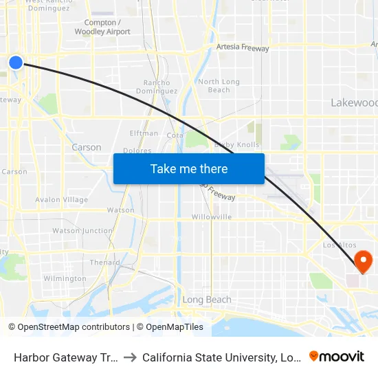 Harbor Gateway Transit Center to California State University, Long Beach (CSULB) map