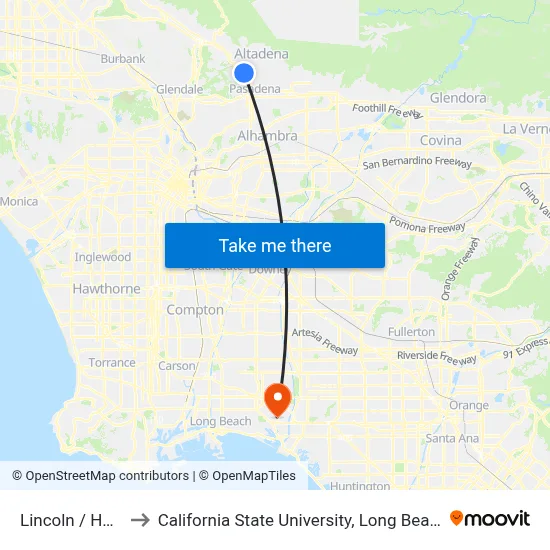 Lincoln / Howard to California State University, Long Beach (CSULB) map