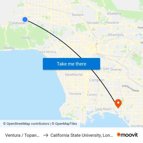 Ventura / Topanga Canyon to California State University, Long Beach (CSULB) map