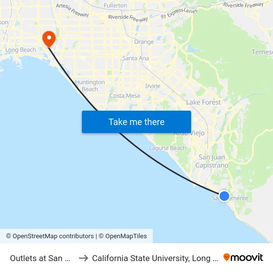 Outlets at San Clemente to California State University, Long Beach (CSULB) map