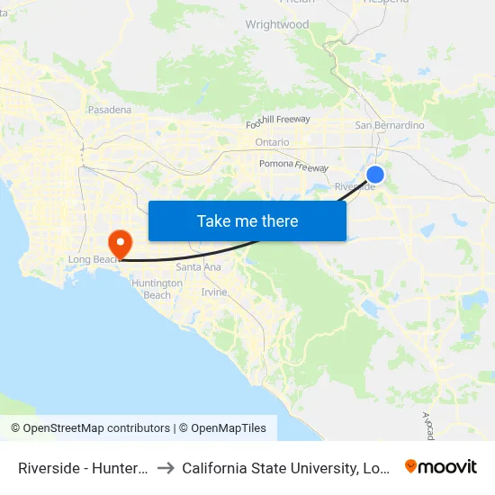 Riverside - Hunter Park / UCR to California State University, Long Beach (CSULB) map