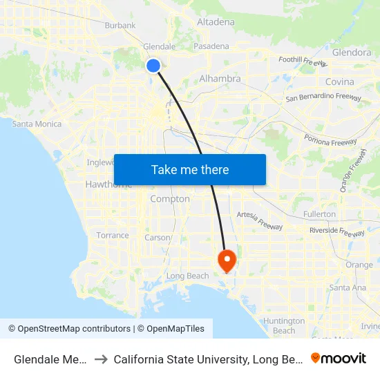 Glendale Metrolink to California State University, Long Beach (CSULB) map