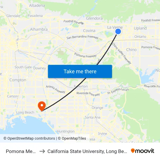 Pomona Metrolink to California State University, Long Beach (CSULB) map