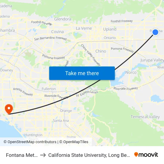 Fontana Metrolink to California State University, Long Beach (CSULB) map