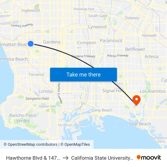 Hawthorne Blvd & 147th St (Southbound) to California State University, Long Beach (CSULB) map