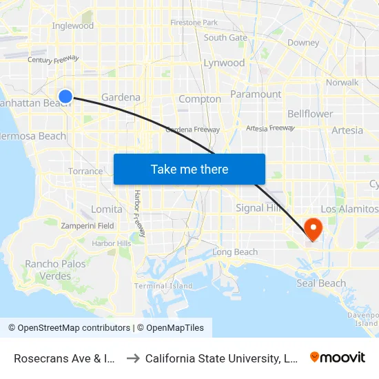 Rosecrans Ave & Inglewood Ave to California State University, Long Beach (CSULB) map