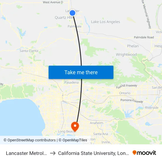 Lancaster Metrolink Station to California State University, Long Beach (CSULB) map