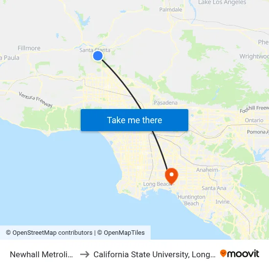 Newhall Metrolink Station to California State University, Long Beach (CSULB) map