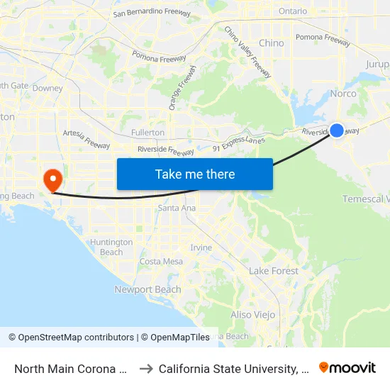 North Main Corona Metrolink Station to California State University, Long Beach (CSULB) map