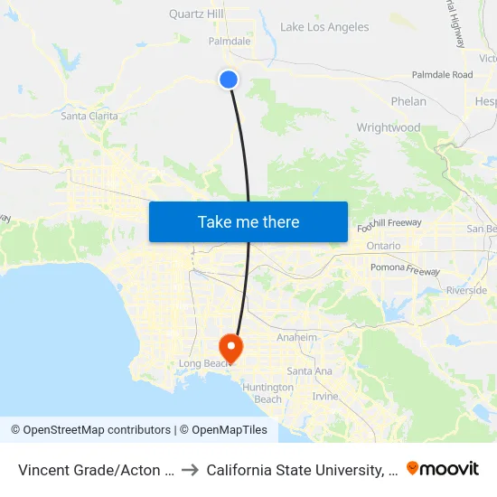 Vincent Grade/Acton Metrolink Station to California State University, Long Beach (CSULB) map