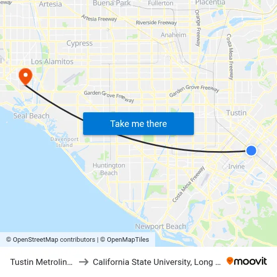 Tustin Metrolink Station to California State University, Long Beach (CSULB) map