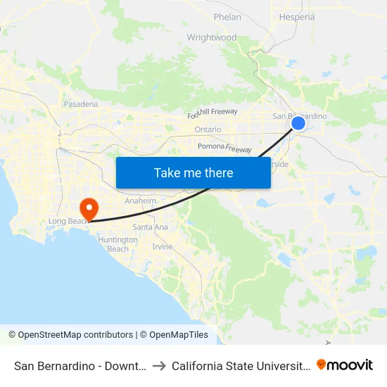 San Bernardino - Downtown Metrolink Station to California State University, Long Beach (CSULB) map