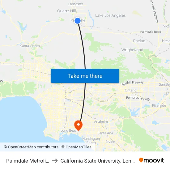 Palmdale Metrolink Station to California State University, Long Beach (CSULB) map
