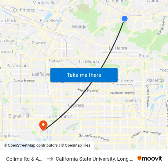Colima Rd & Azusa Ave to California State University, Long Beach (CSULB) map