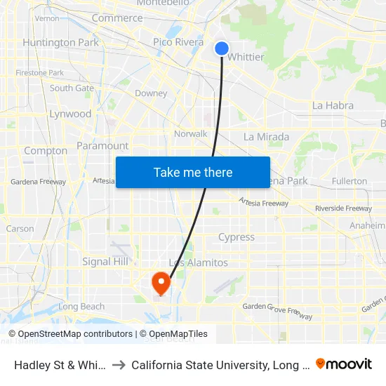 Hadley St & Whittier Blvd to California State University, Long Beach (CSULB) map