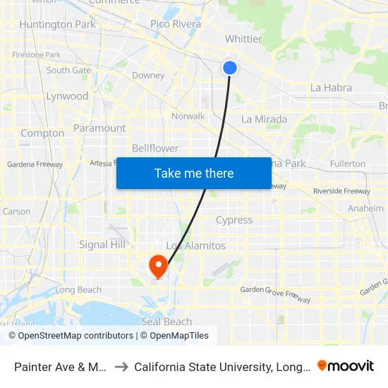 Painter Ave & Mulberry Dr to California State University, Long Beach (CSULB) map