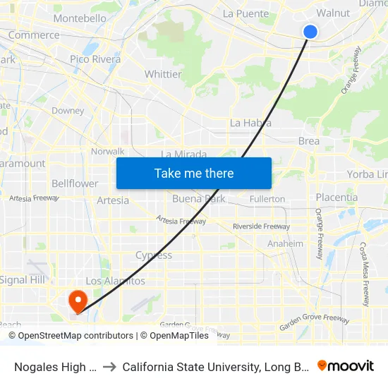 Nogales High School to California State University, Long Beach (CSULB) map