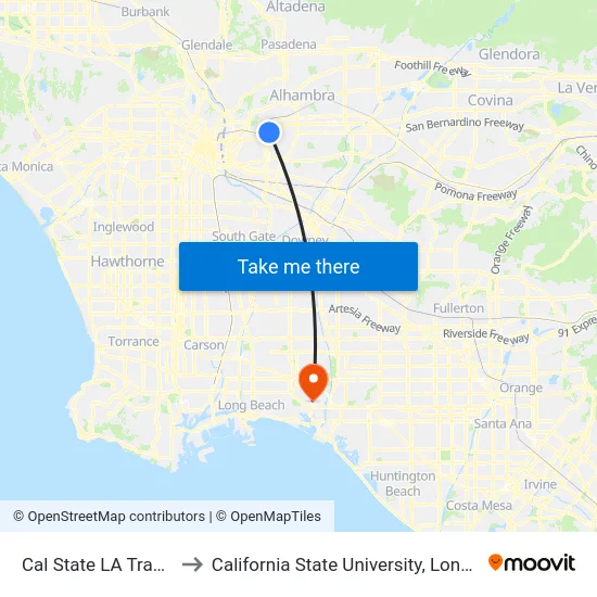 Cal State LA Transit Center to California State University, Long Beach (CSULB) map