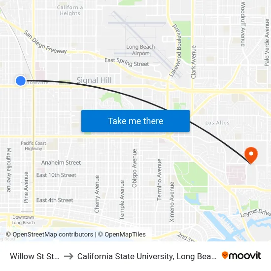 Willow St Station to California State University, Long Beach (CSULB) map