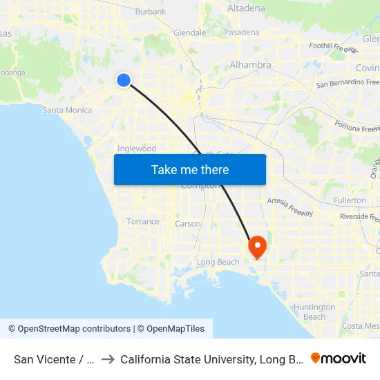 San Vicente / Beverly to California State University, Long Beach (CSULB) map
