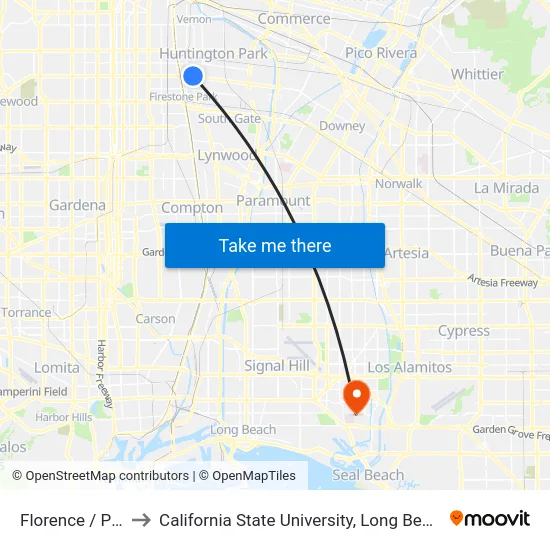 Florence / Pacific to California State University, Long Beach (CSULB) map