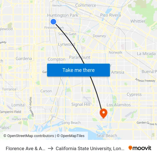 Florence Ave & Alameda St to California State University, Long Beach (CSULB) map