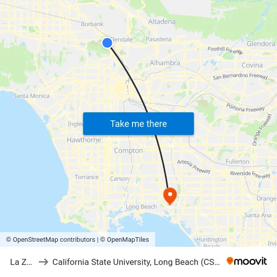 La Zoo to California State University, Long Beach (CSULB) map