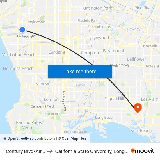 Century Blvd/Airport Blvd to California State University, Long Beach (CSULB) map