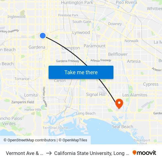 Vermont Ave & 120th St to California State University, Long Beach (CSULB) map