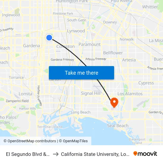 El Segundo Blvd & Avalon Blvd to California State University, Long Beach (CSULB) map